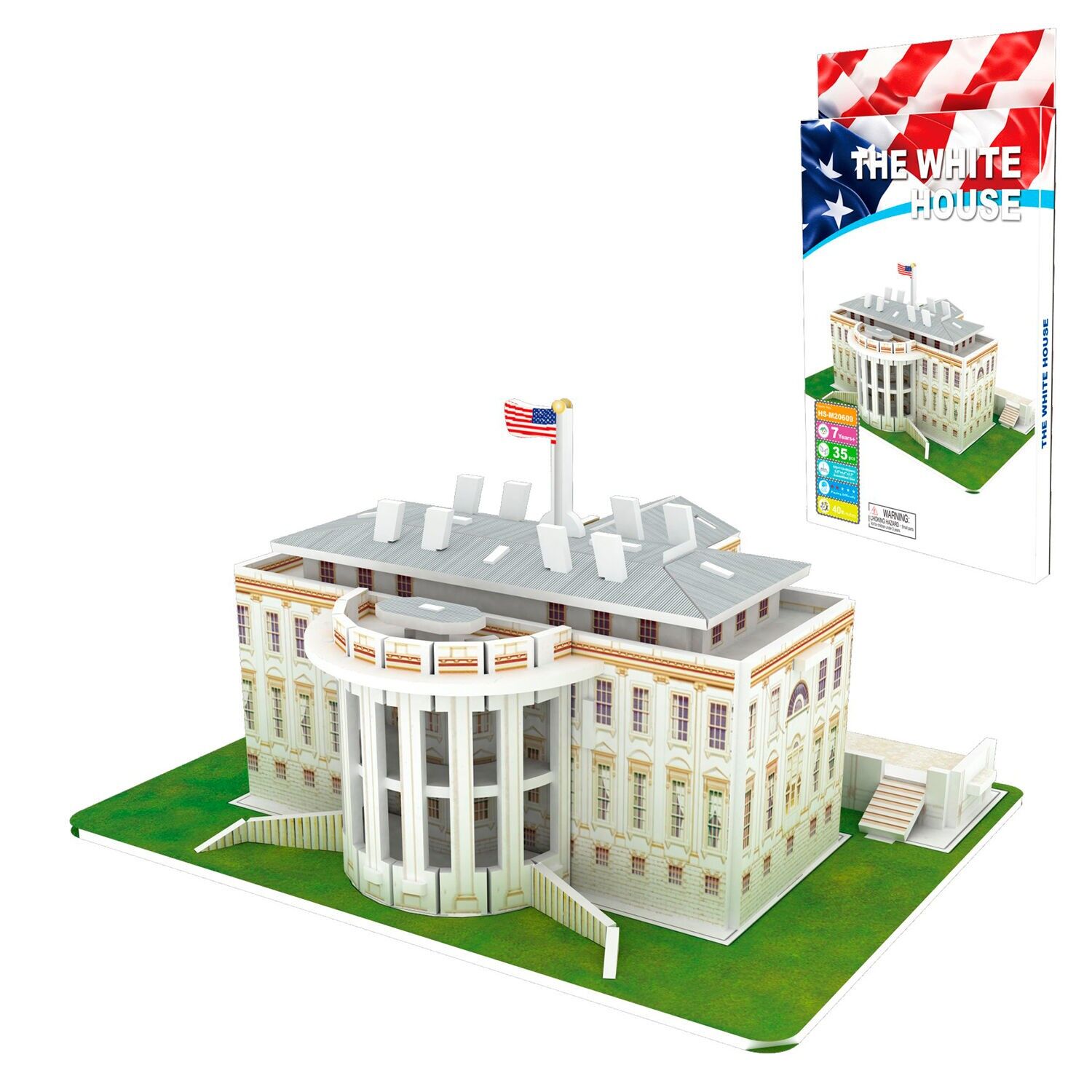 Puzzle 3D in cartone della Casa Bianca negli Stati Uniti. 35 pezzi. Colore bianco