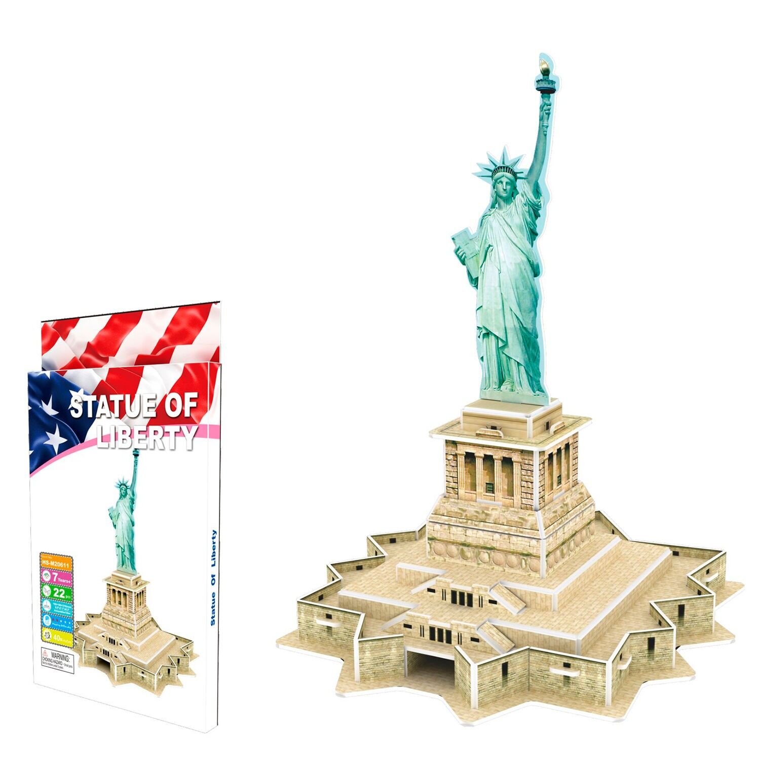 3D-Papppuzzle der Freiheitsstatue in New York. 22 Stück. Farbe blau