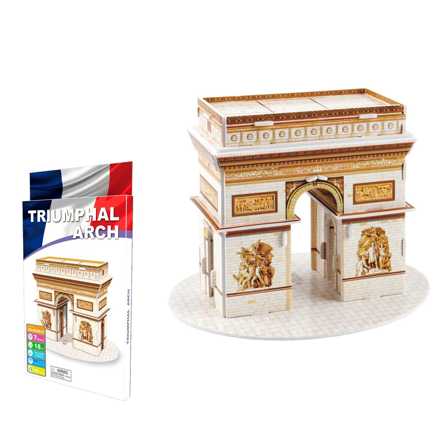 3D-Papppuzzle des Arc de Triomphe in Paris. 18 Stk. Farbe: Mehrfarbig