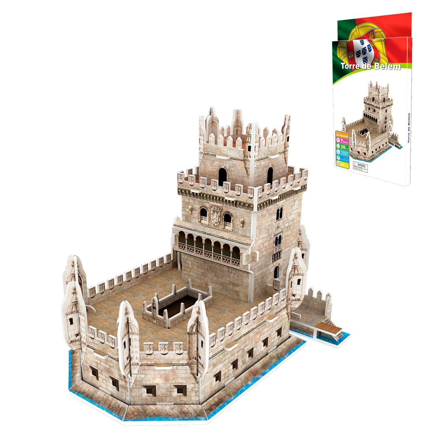 3D-Papppuzzle des Belém-Turms in Lissabon. 26 Stück. Farbe: Mehrfarbig