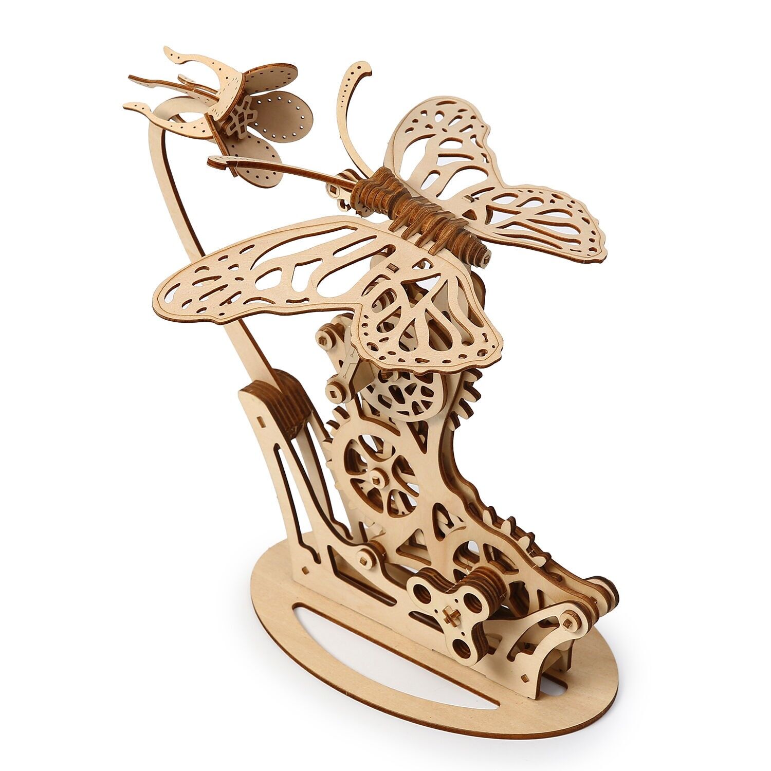 Modello 3D in legno, a forma di farfalla, con movimento meccanico. 138 pezzi. Colore: Legno