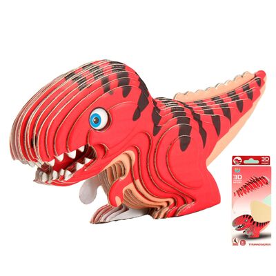 Puzzle 3D in cartone con rilievo. Progetto del Tirannosauro Rex. colore rosso