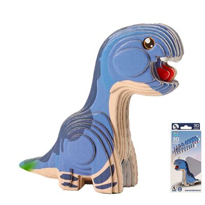Puzzle 3D in cartone con rilievo. Disegno del brontosauro. Colore blu