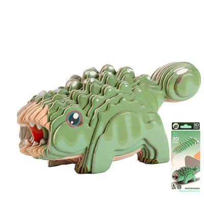 Puzzle 3D en carton avec relief. Conception d'Ankylosaure. Couleur : Vert
