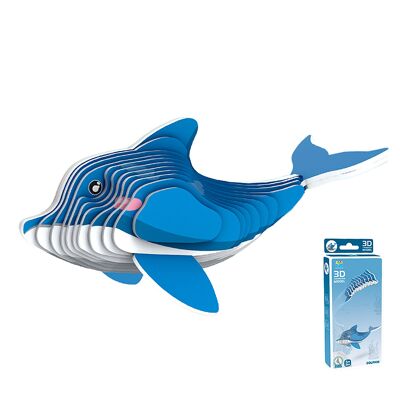 Puzzle 3D en carton avec relief. Conception de dauphin. Couleur bleu