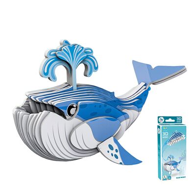 Puzzle 3D in cartone con rilievo. Disegno della balena blu. Colore blu