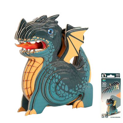 Puzzle 3D in cartone con rilievo. Disegno del drago. Colore blu
