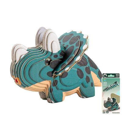 Puzzle 3D en carton avec relief. Conception de tricératops. Couleur : Vert