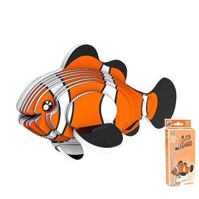 Puzzle 3D in cartone con rilievo. Disegno del pesce pagliaccio. Arancia