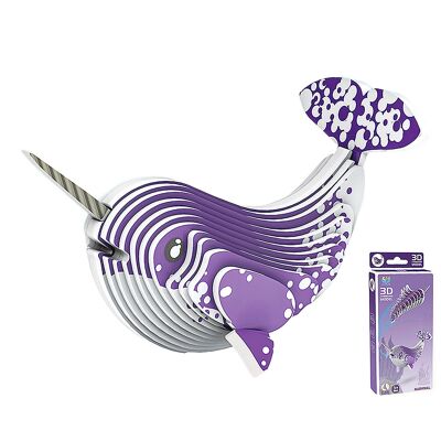 Puzzle 3D en carton avec relief. Conception de narval. Couleur : violet