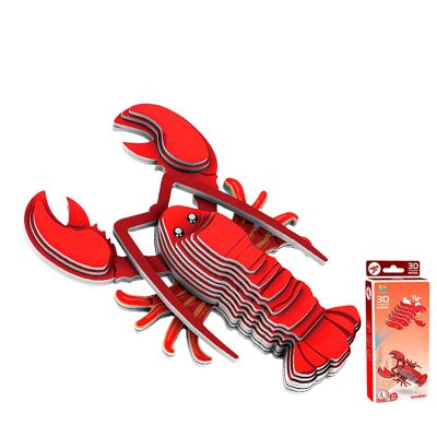Puzzle 3D en carton avec relief. Conception de homard. Couleur rouge