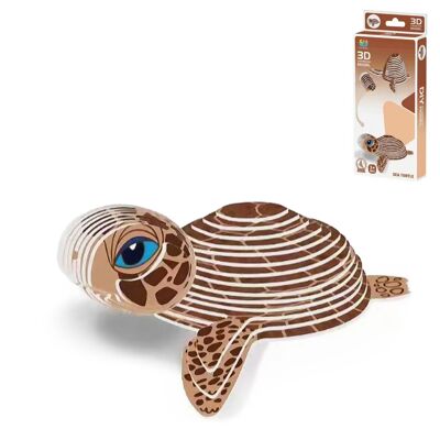 Puzzle 3D en carton avec relief. Conception de tortue. Couleur : Marron