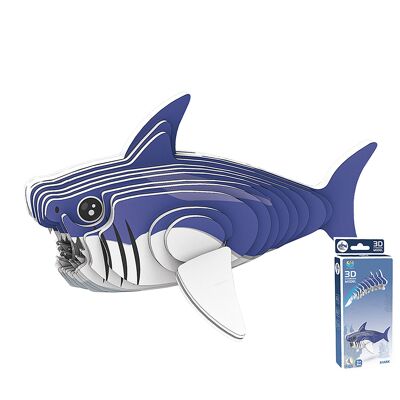 Puzzle 3D en carton avec relief. Conception de requin. Couleur bleu