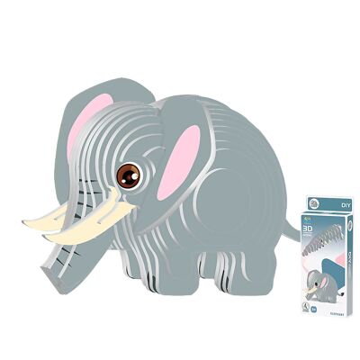 Puzzle 3D in cartone con rilievo. Disegno dell'elefante. Grigio
