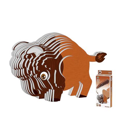 Puzzle 3D en carton avec relief. Conception de bison. Couleur : Marron