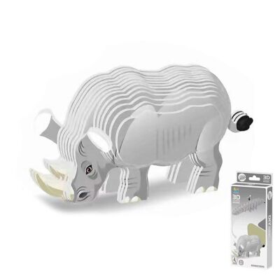 Puzzle 3D en carton avec relief. Conception de rhinocéros. Gris