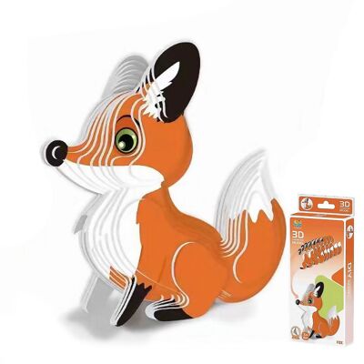 Puzzle 3D en carton avec relief. Conception de renard. Couleur : Marron