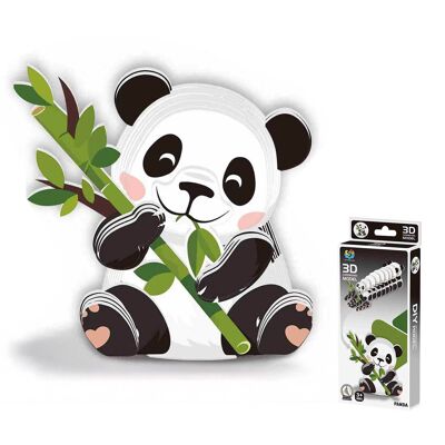 Puzzle 3D in cartone con rilievo. Disegno dell'orso panda. Colore bianco