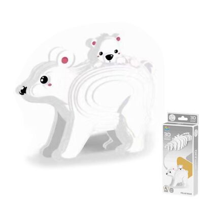 Puzzle 3D in cartone con rilievo. Disegno dell'orso polare. Colore bianco