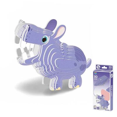 Puzzle 3D en carton avec relief. Conception d'hippopotame. Couleur bleu