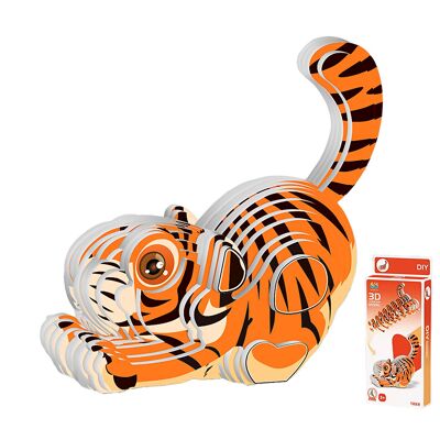 Puzzle 3D en carton avec relief. Conception de tigre. Orange