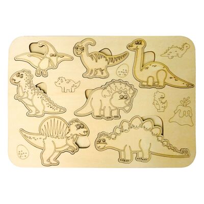 Puzzle en bois motif dinosaure. Couleur : Bois