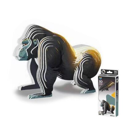 Puzzle 3D en carton avec relief. Conception de gorille. Couleur : gris foncé.