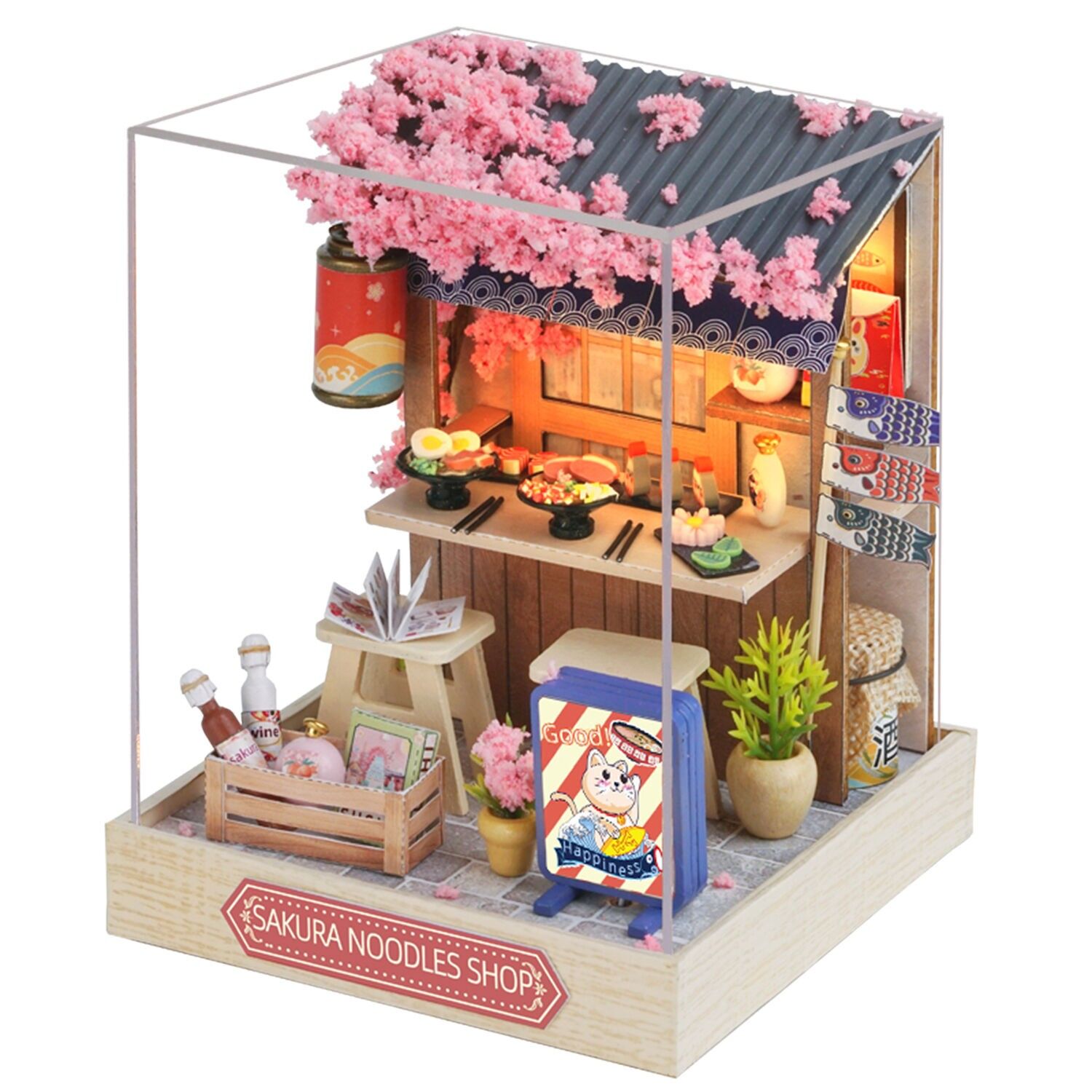 Collezione Happiness Corner, Sakura Noodle House. Modello 3D realistico con grande dettaglio, copertura antipolvere e luci LED. Colore: Multicolore