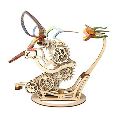 Modèle en bois 3D, conception de colibri mécanique coloré et dynamique A. 200 pièces. Couleur : Bois