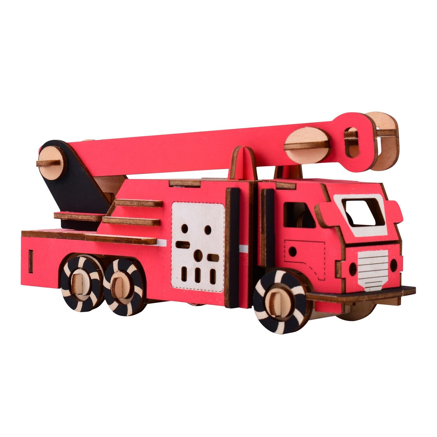 Modèle 3D en bois. Camion de pompier. 66 pièces. Couleur rouge
