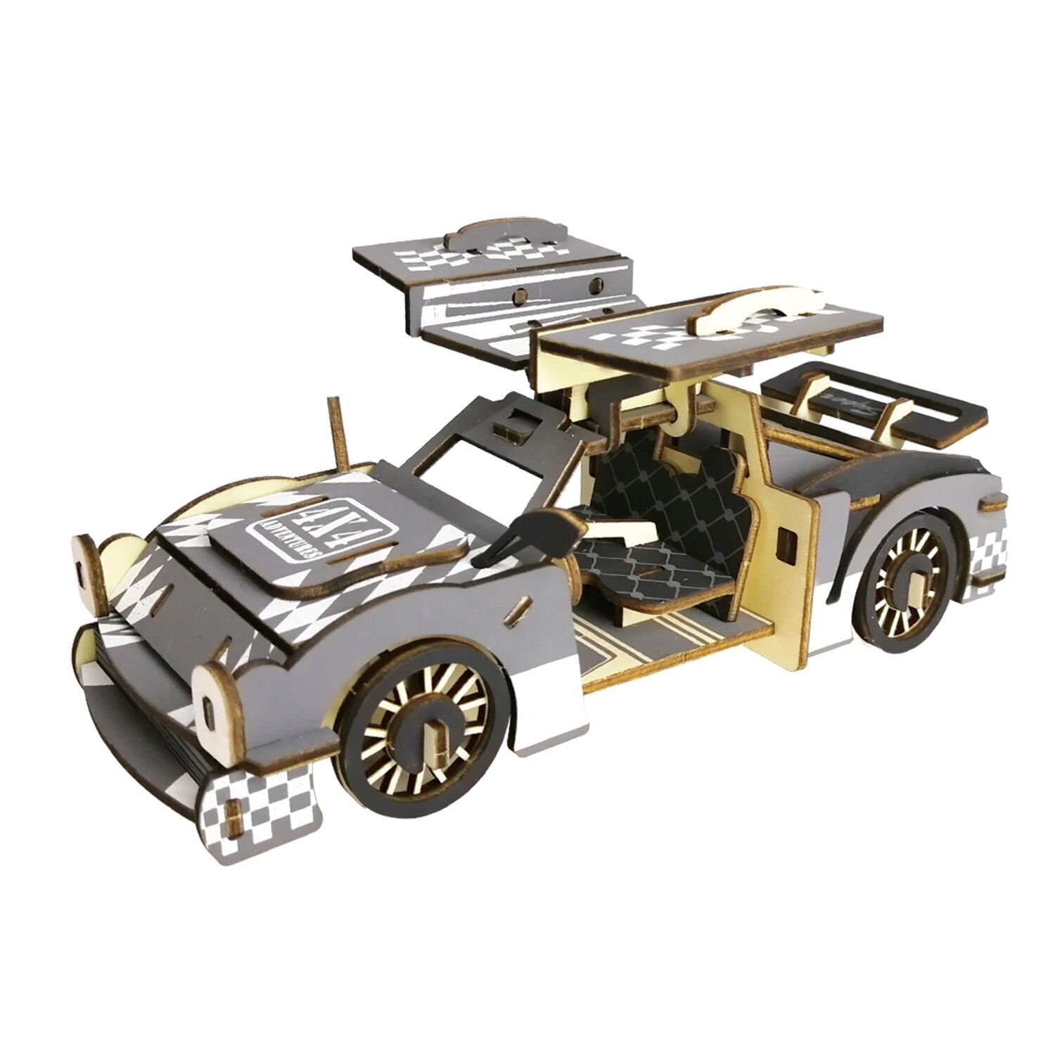 Modèle 3D en bois. Voiture de course. 67 pièces. La couleur noire