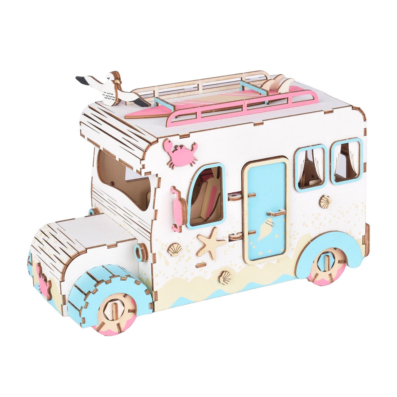 Modèle 3D en bois. Caravane de vacances. 169 pièces. Couleur : Multicolore