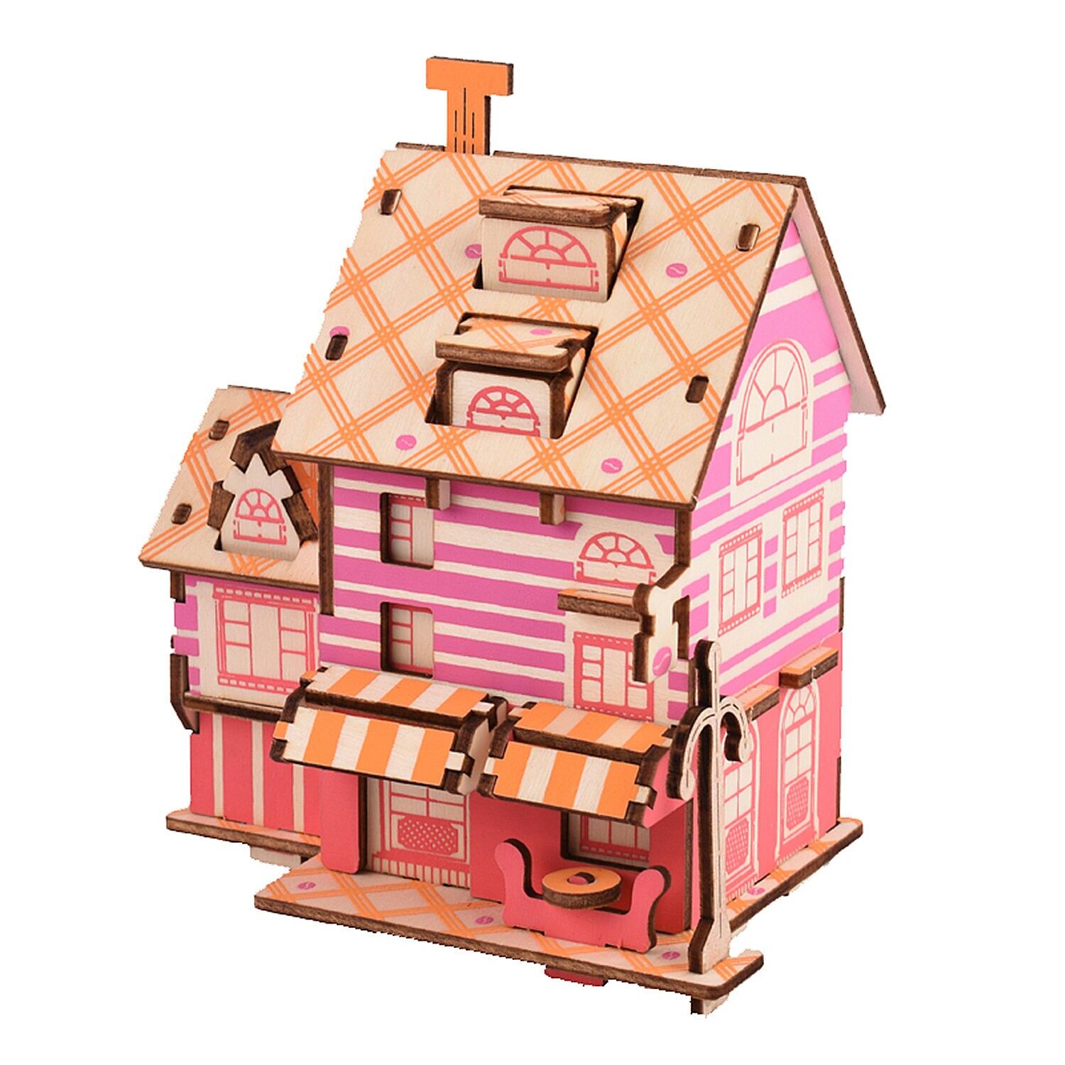 Modèle 3D en bois. Café français. 38 pièces. Couleur : rose