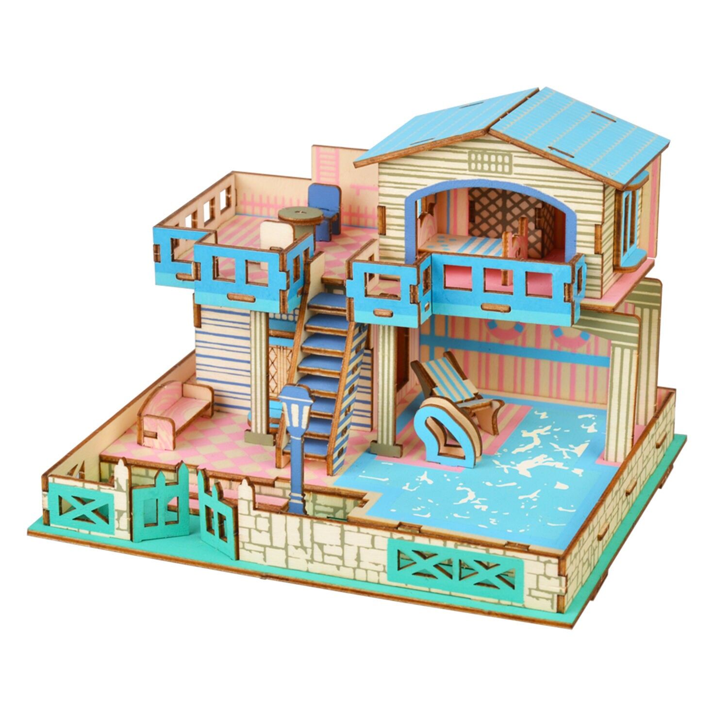 Modèle 3D en bois. Villa sur l'île de Nusa. 96 pièces. Couleur : Multicolore