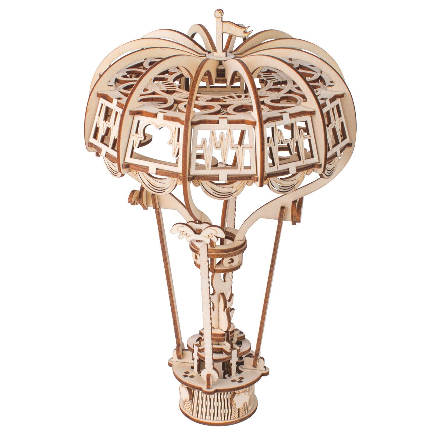 Modèle 3D en bois. Montgolfière. 93 pièces. Couleur : Bois