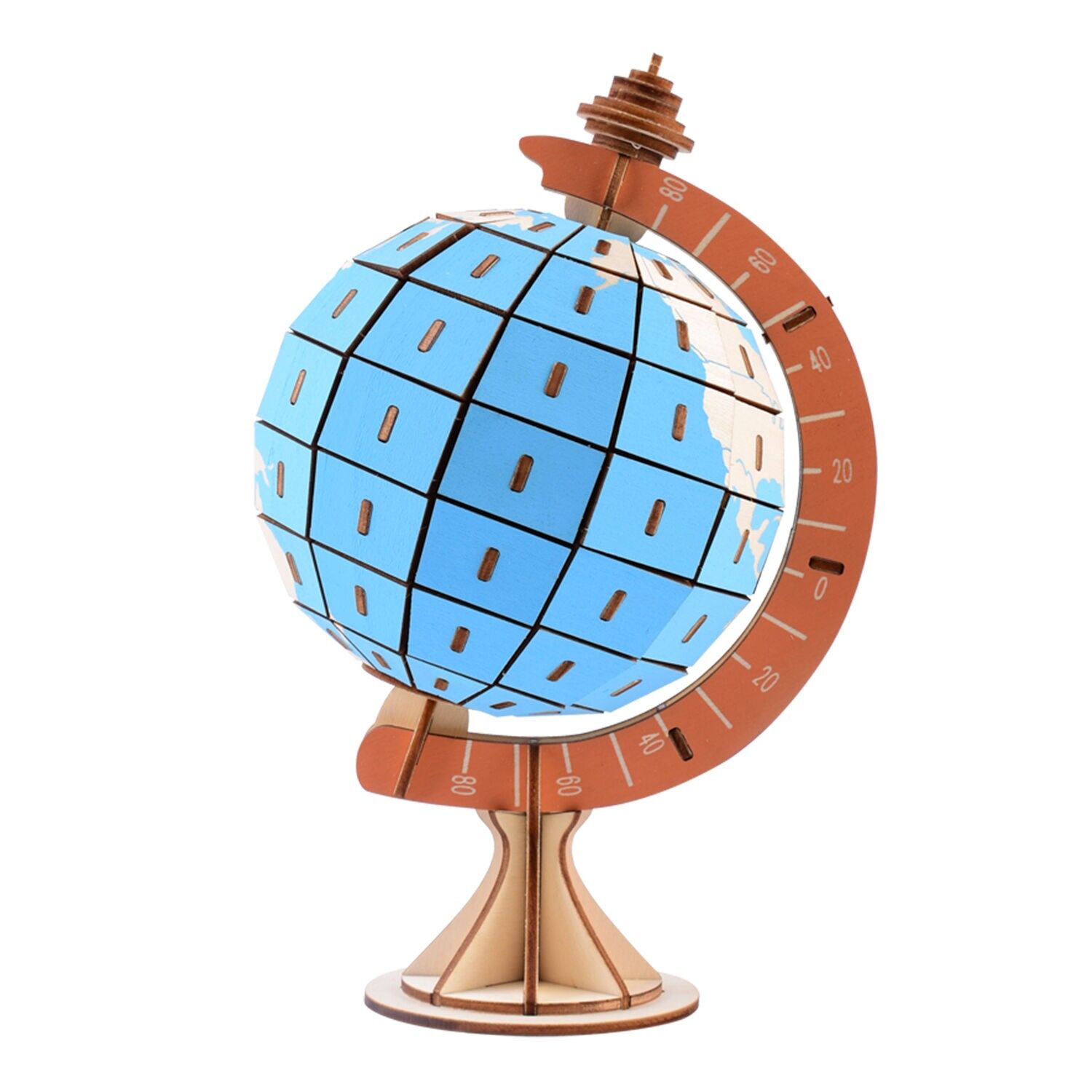 Modèle 3D en bois. Globe. 128 pièces. Couleur bleu