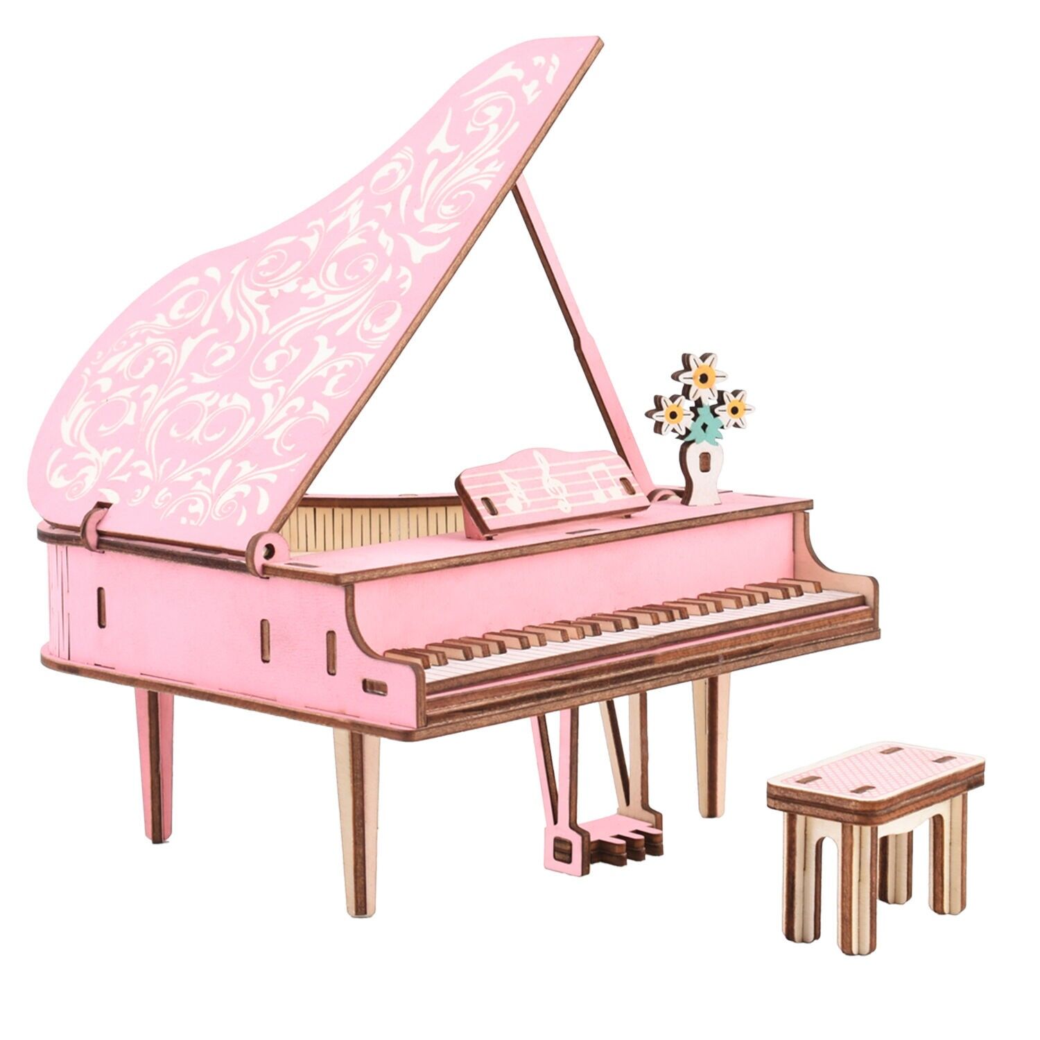 Modèle 3D en bois. Piano rose. 78 pièces. Couleur : rose