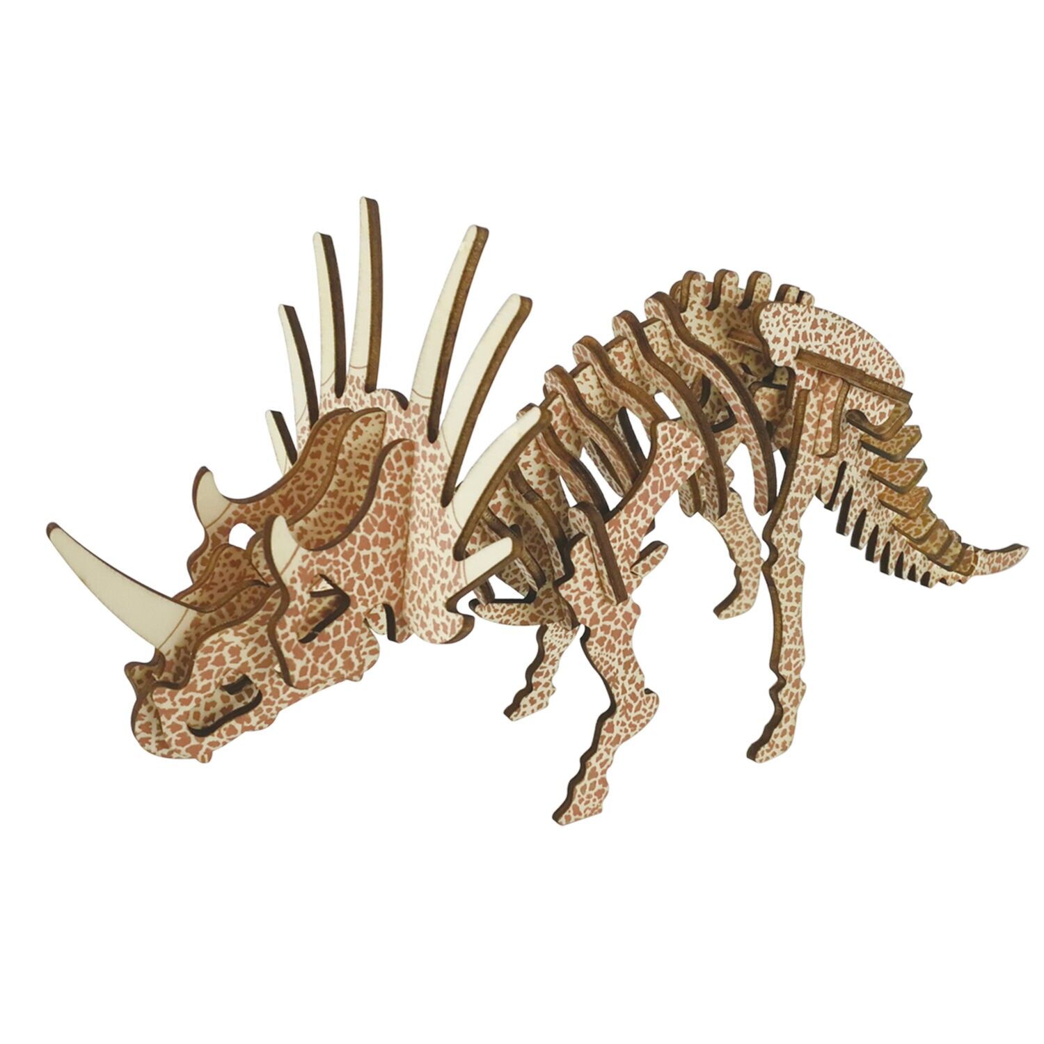 Modèle 3D en bois. Tricératops. 36 pièces. Couleur : Bois