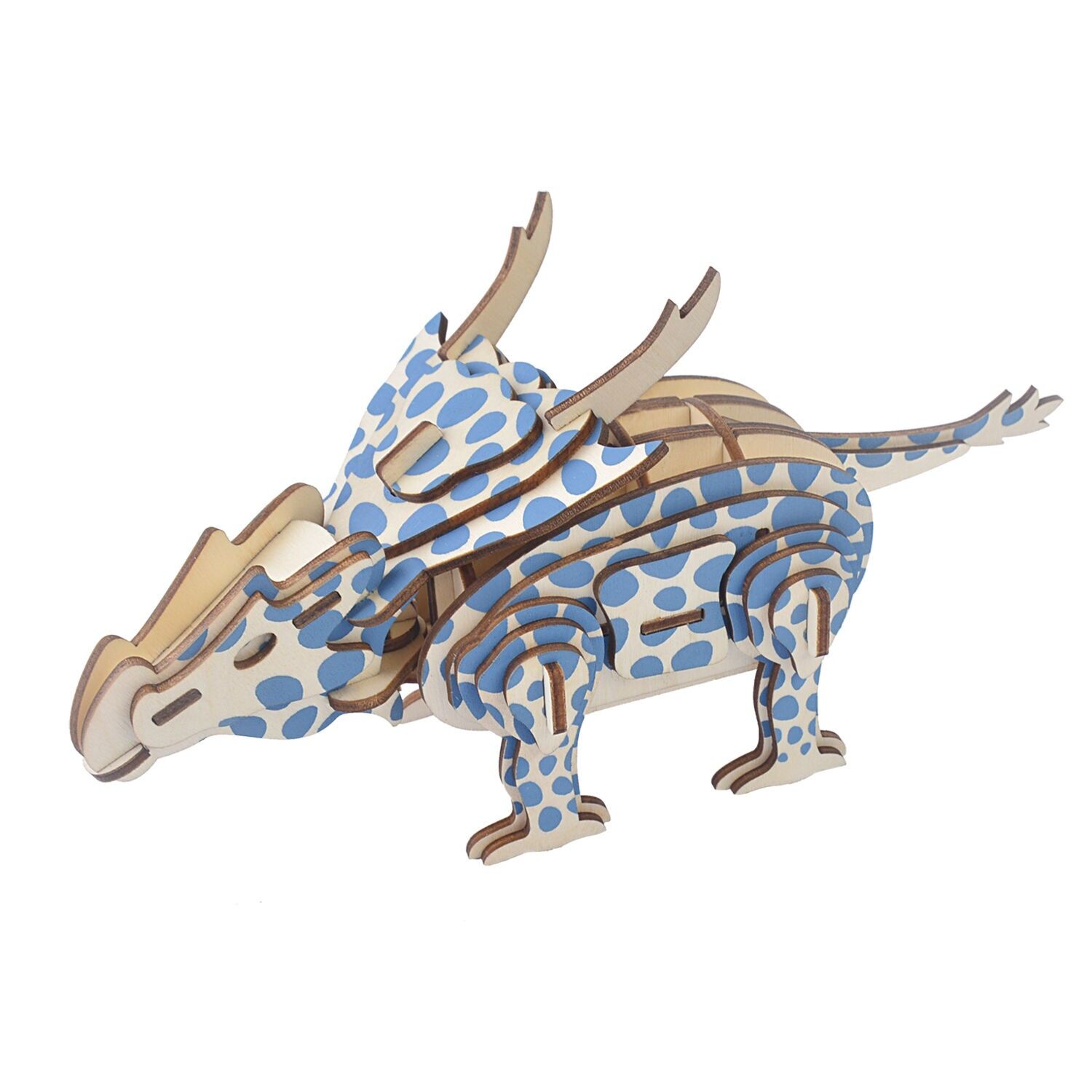 Modèle 3D en bois. Achélousaurus. 54 pièces. Couleur bleu