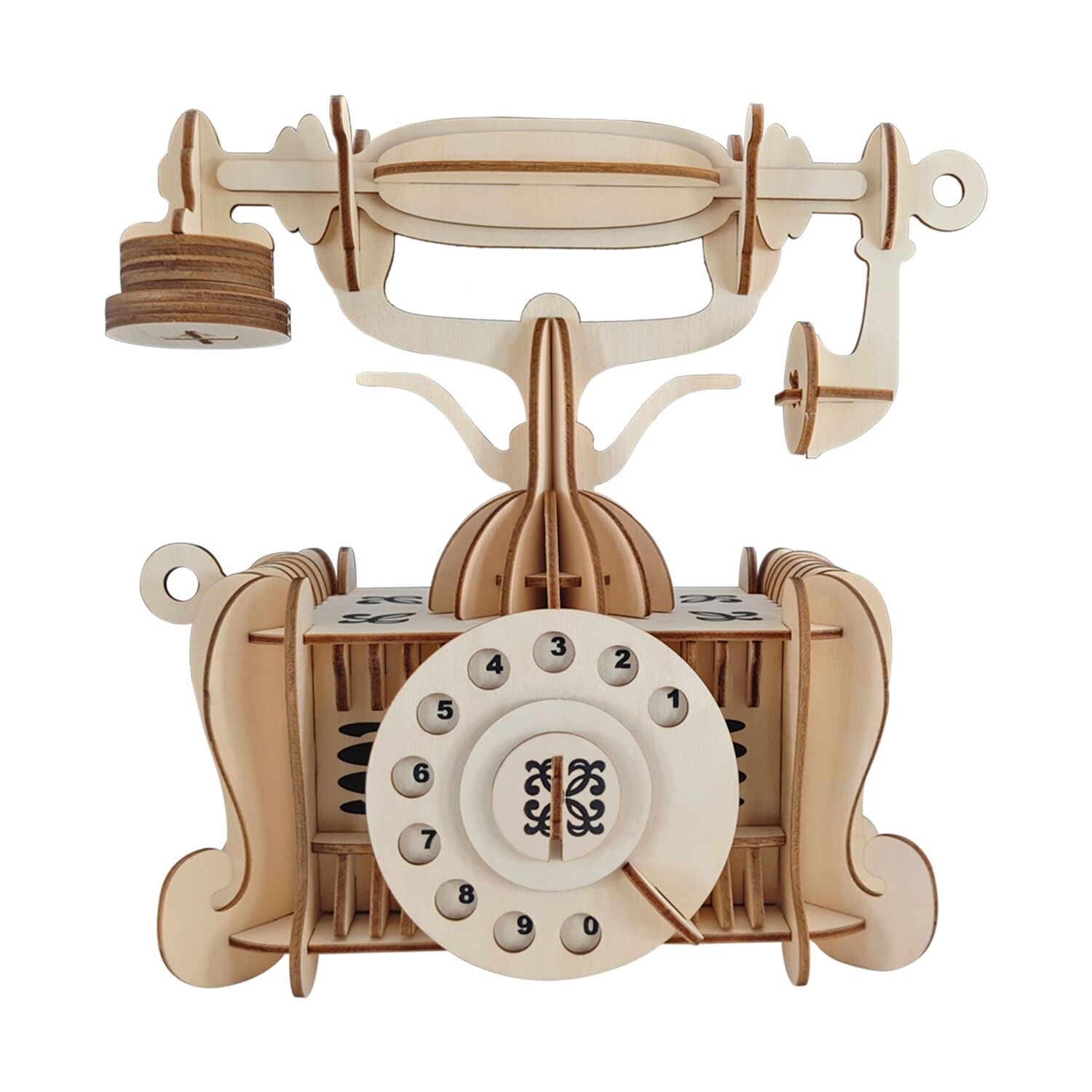 Modello 3D in legno. Vecchio telefono. 124 pezzi. Colore: Legno
