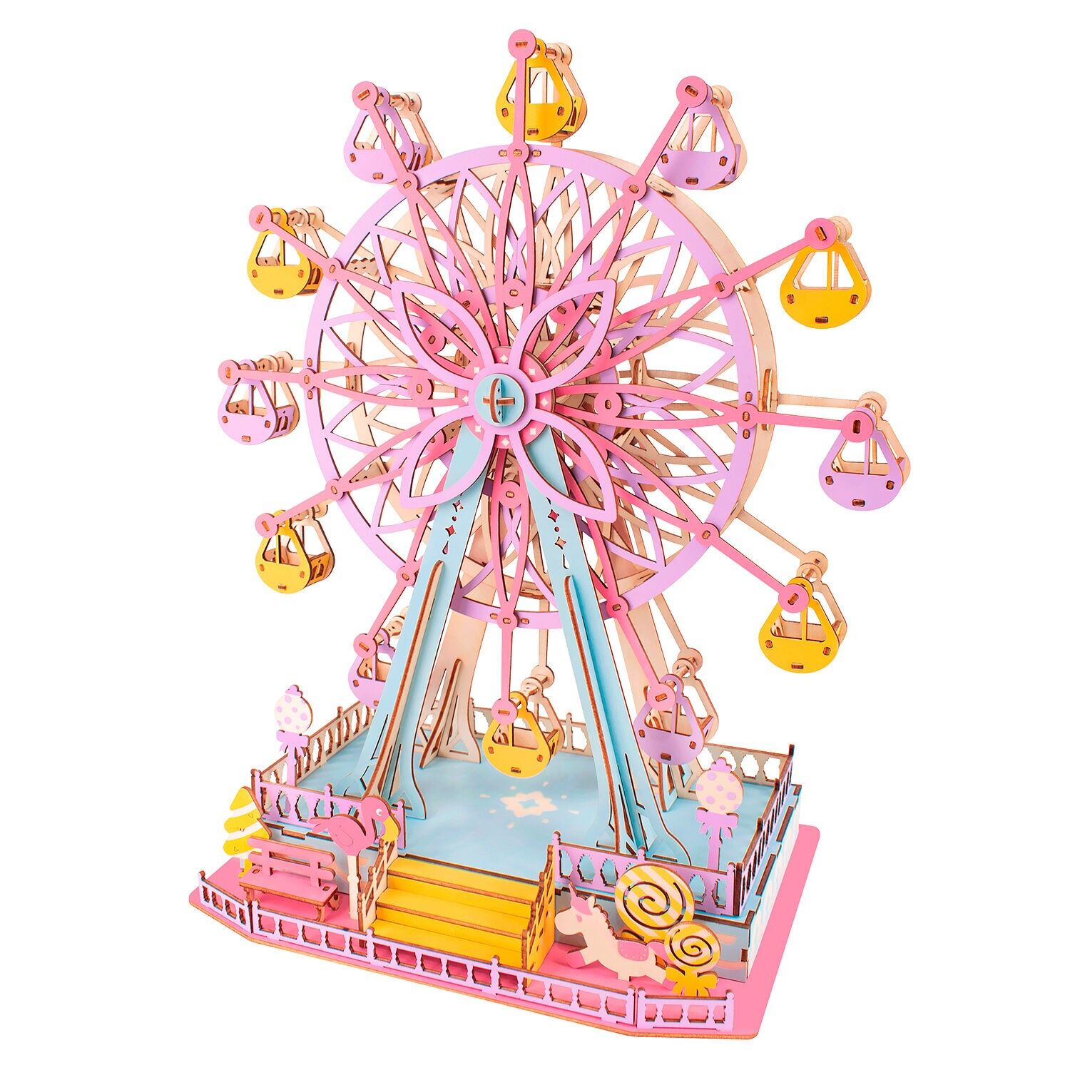 Modèle 3D en bois. Grande roue rose. 204 pièces. Couleur : rose