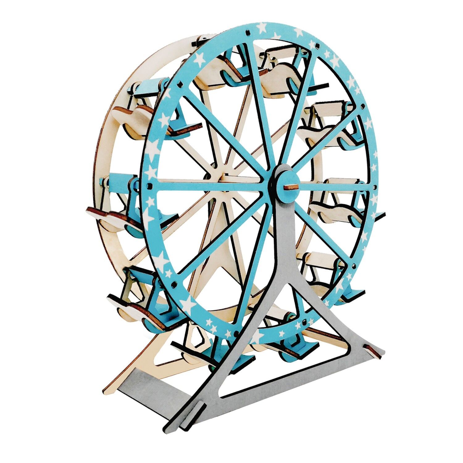 Modello 3D in legno. Ruota panoramica blu. 62 pezzi. Colore blu