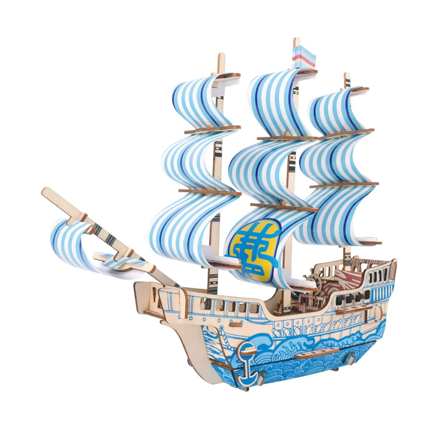 Modèle 3D en bois. Bateau de rêve. 71 pièces. Couleur bleu