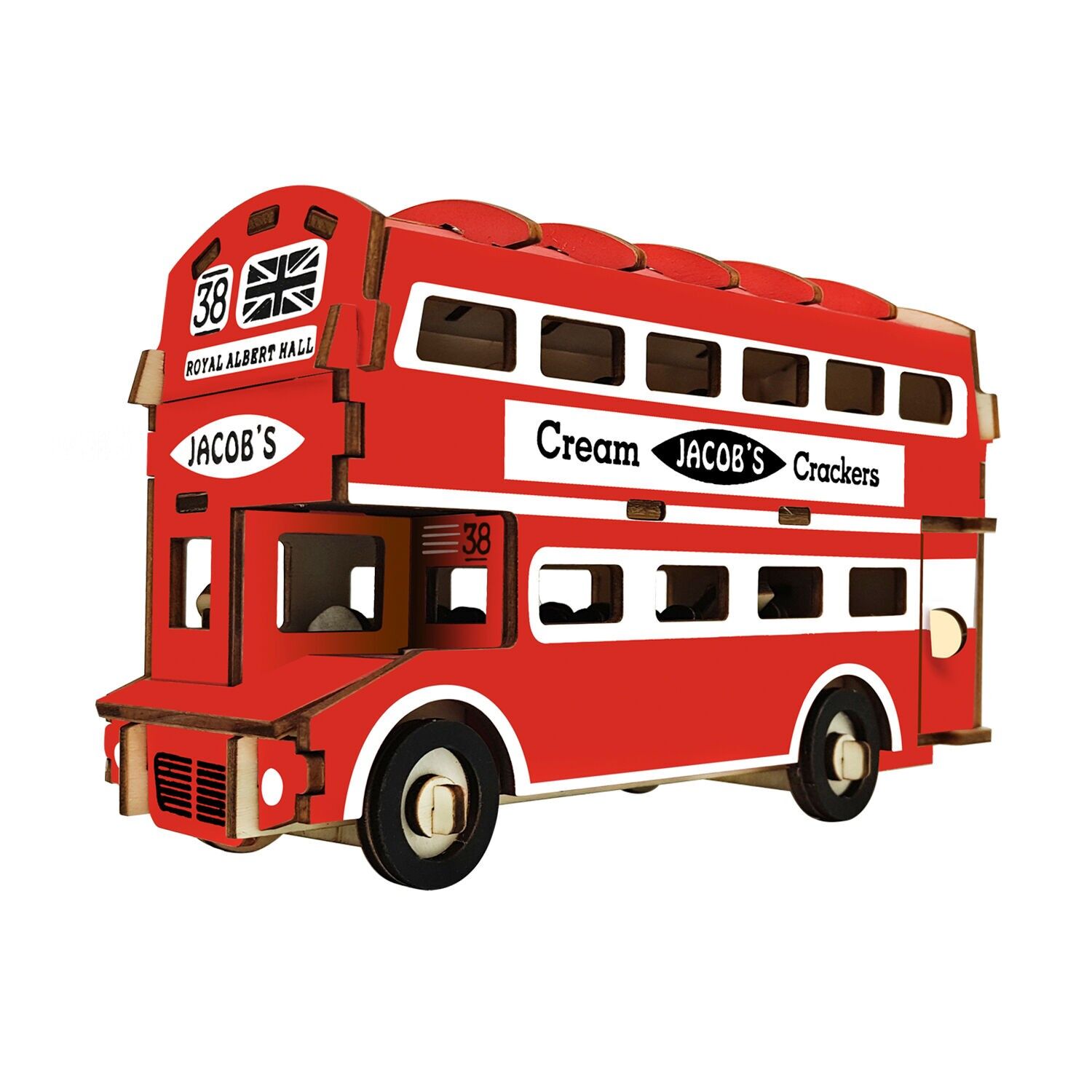 Modello 3D in legno. Autobus a due piani. 94 pezzi. colore rosso