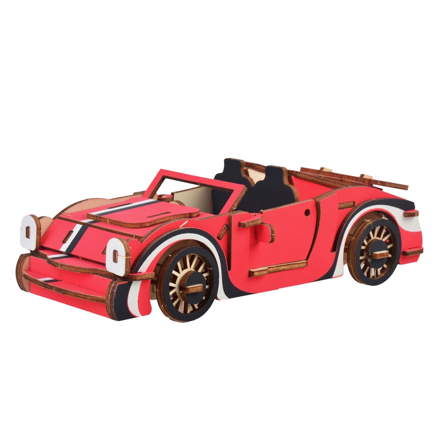 Modèle 3D en bois. Chariot de feu. 54 pièces. Couleur rouge