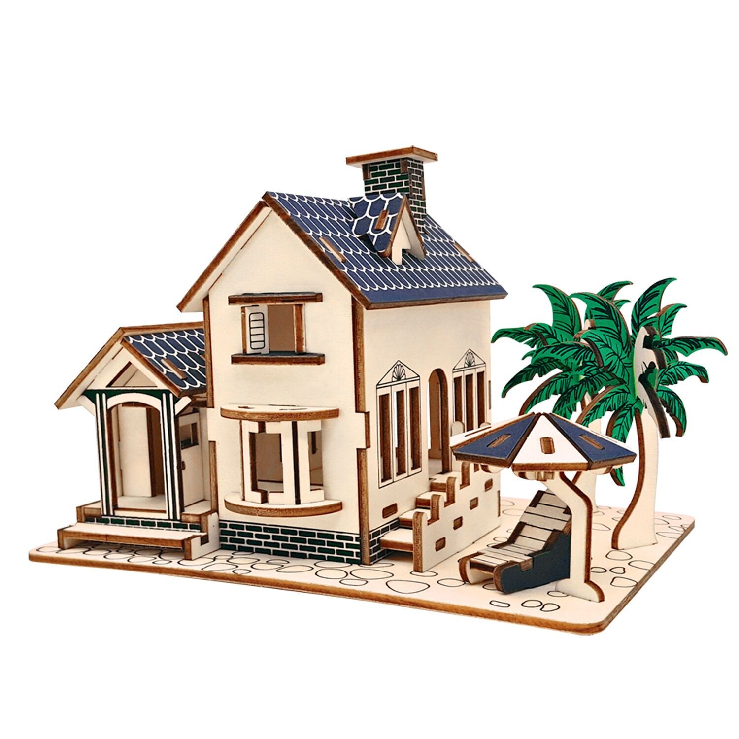 Modello 3D in legno. Casa sulla spiaggia. 88 pezzi. Colore: Multicolore