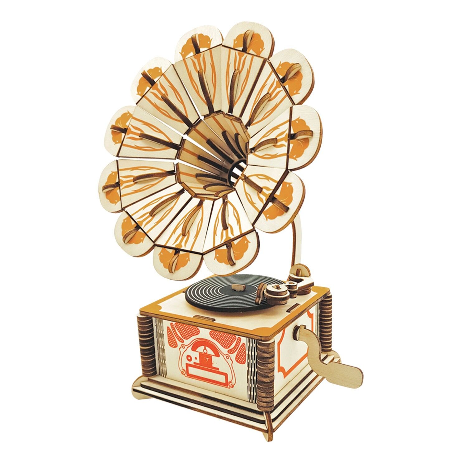 Modèle 3D en bois. Phonographe. 140 pièces. Couleur : Multicolore