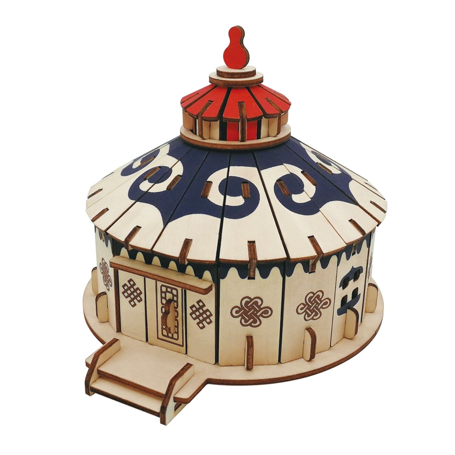 Modèle 3D en bois. Yourte mongole. 84 pièces. Couleur : Multicolore