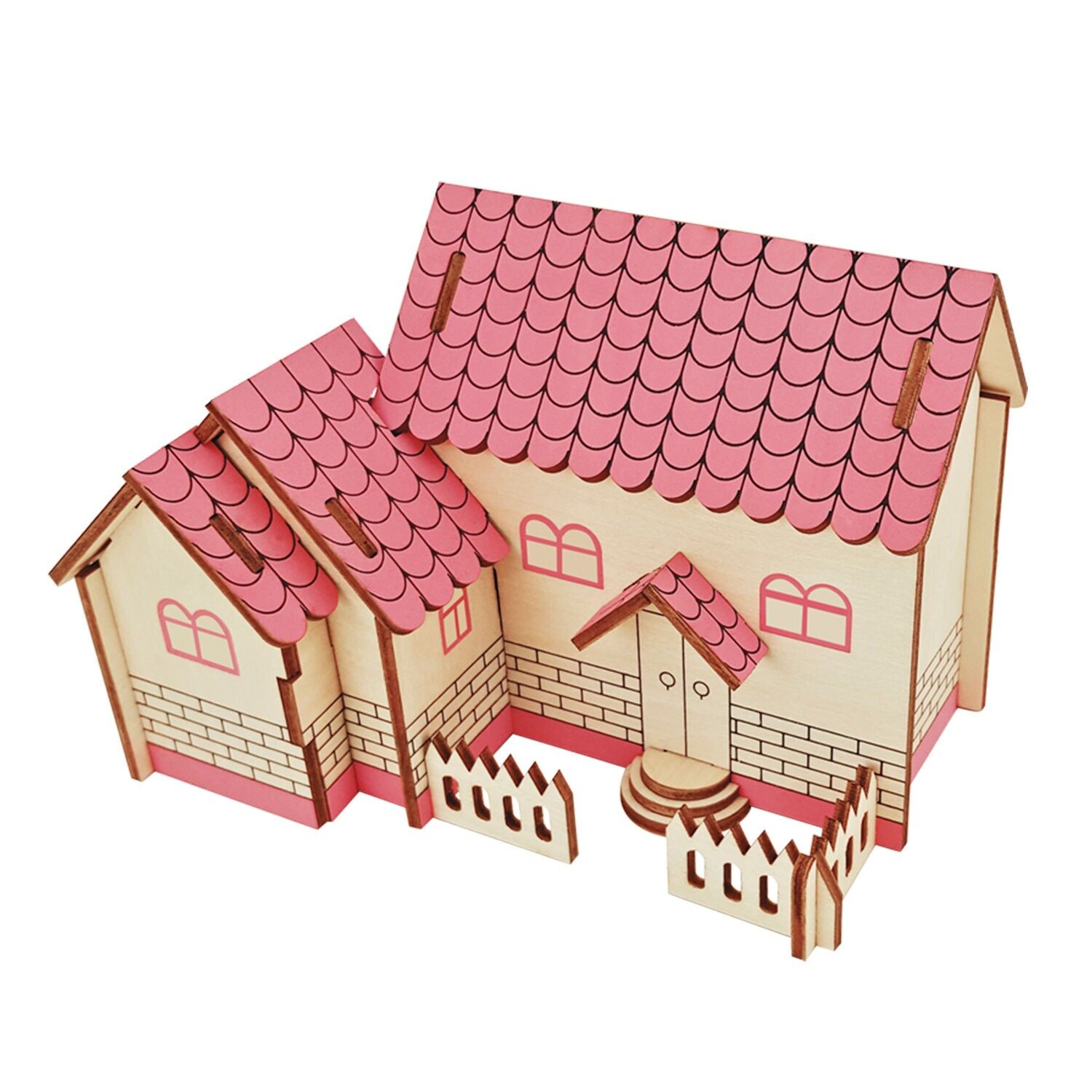 Modèle 3D en bois. Maison violette. 20 morceaux. Couleur : Multicolore