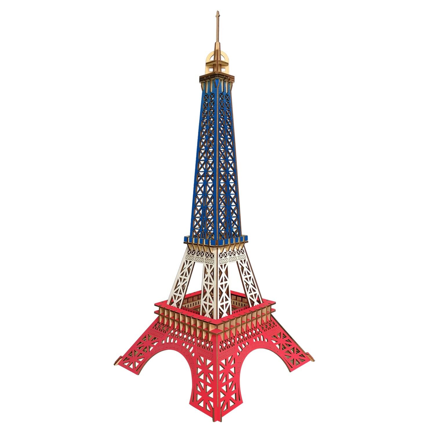 Modello 3D in legno. Torre Eiffel a Parigi. 94 pezzi. Colore della bandiera francese. Colore: Multicolore